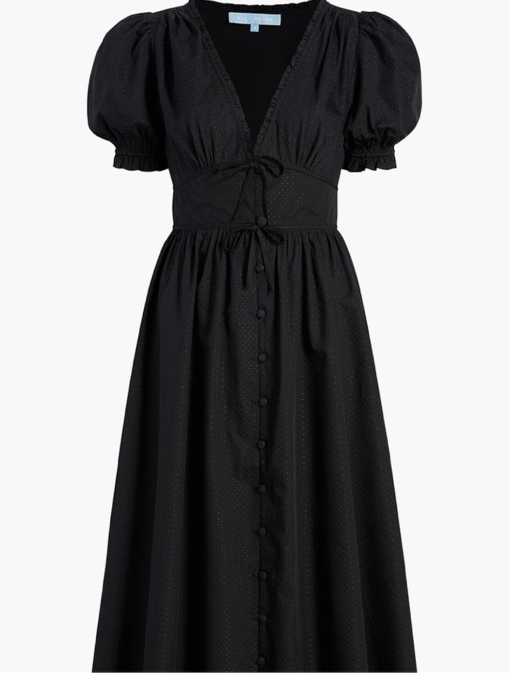 Hill House Sabrina MIDI Dress Tie Front Bodice Puff Sleeves Button Front Large